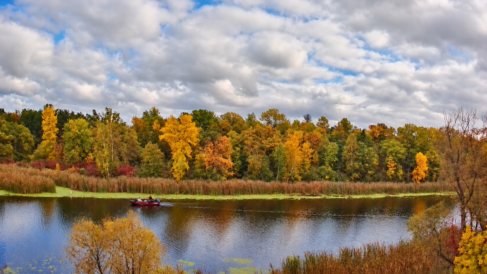 Autumn trees reflected in quiet northern Minnesota water