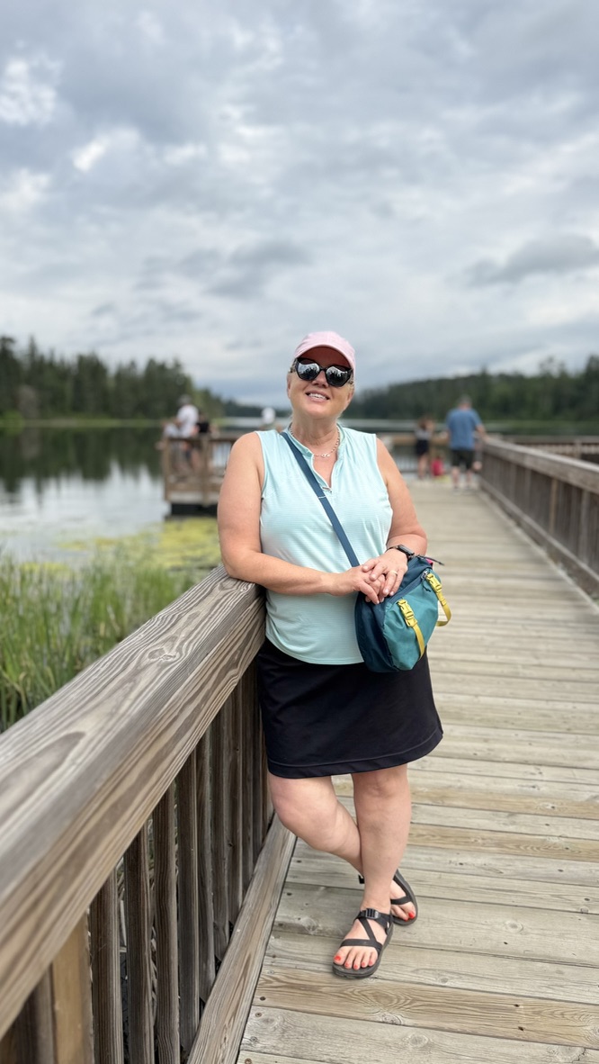 Maureen on the lakeside boardwalk during our Itasca trip